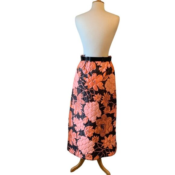 Vintage 1960s Pink & Black Floral Quilted Skirt with Patent Leather Belt - Med - Picture 11 of 11
